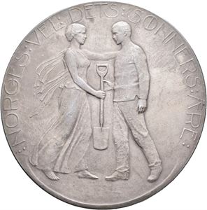 Det Kongelige Selskap for Norges Vel 1809-1909. Throndsen. Sølv. 60 mm