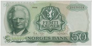 50 kroner 1969. Z0230324. Erstatningsseddel/replacement note.