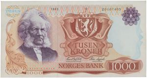 1000 kroner 1983. Z0107405. Erstatningsseddel/replacement note.