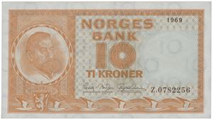 10 kroner 1969. Z.0782256. Erstatningsseddel/replacement note.