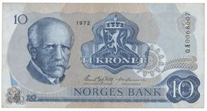 10 kroner 1972. QÆ0068507. Erstatningsseddel/replacement note
