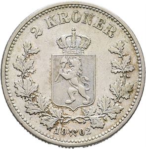 2 kroner 1902. Lite kantmerke/small edge mark