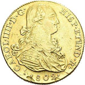 Carl IV, 8 escudos 1802. Liten blankettfeil/minor planchet flaw