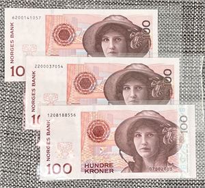 Lott 3 stk. 100 kroner 1995 x2 og 2003