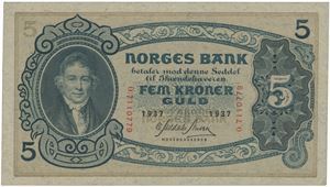 5 kroner 1937. O.7110779.