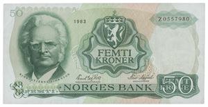 50 kroner 1983. Z0557980. Erstatningsseddel/replacement note
