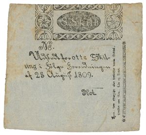 8 skilling 1809. No. ?. Litt falmet og flekker/some fading and stains.