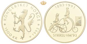 1500 Kroner 1993 Gull.  Sykkel VM i etui.