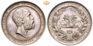 Oscar II. Det 8 almindelige norske landbruksmøte i Trondheim 1887. Sølv. 45 mm