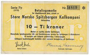 10 kroner 1970. Serie Pp. Nr. 14819.