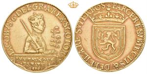 James VI (1567-1625). AV twenty pounds (40 mm; 29,94 g). Datert 1576. Edinburgh