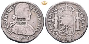 Mexico. Uavhengighetskrigen, Monclova, Ferdinand VII, Kontramarkert avstøpning av 8 reales 1810 HJ. Kontramarkering MVA er i 1+