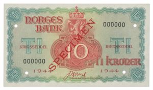 10 kroner London 1944. 000000. Specimen