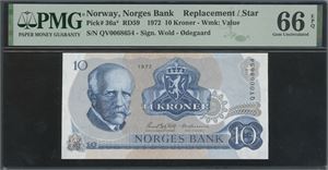 10 kroner 1972 QV0068654 Erstatningsseddel/replacement note