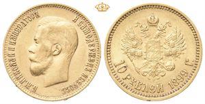 Nikolai II, 10 rubel 1899. Liten kantskade/minor edge nick