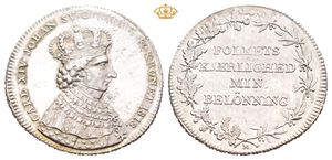 Carl XIV Johan. Kastepenning til kroningen 1818. Middelthun. Sølv. 30 mm