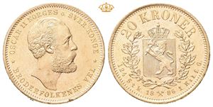 20 kroner 1886. Kantmerke/edge mark