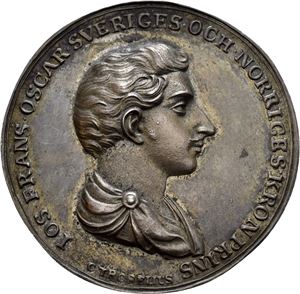 Oskar I, ensidig minnepenning. (3,35 g). C. Troselius. Sølv. 40 mm