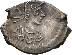 Justinian I (?) (Anonym) 527-565, 1/2 siliqua (?), Constantinople (?). (1,32 g) Byste med hjem (Constantinoplis?) mot høyre/T og X monogram. Meget sjelden/very rare