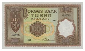 Norway. 1000 kroner 1942. A000009. R