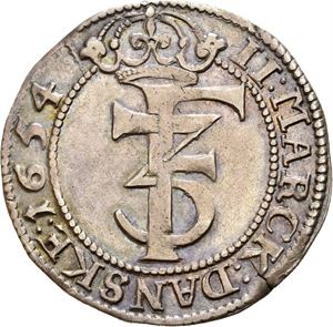FREDERIK III 1648-1670, CHRISTIANIA, 2 mark 1654. Liten pregesprekk/minor striking crack. S.34