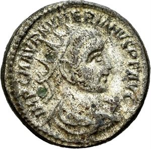 Numerian 283-284, antoninian, Tripolis 284 e.Kr. R: Jupiter og keiseren stående vendt mot hverandre