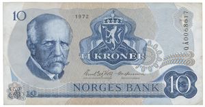 10 kroner 1972. QÅ0068617. Erstatningsseddel/replacement note