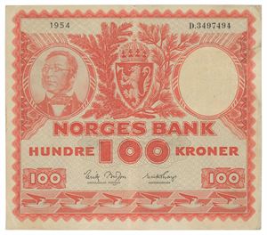 Norway. 100 kroner 1954. D3497494