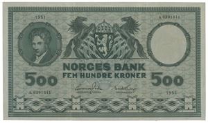 500 kroner 1951. A.0391341.