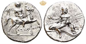 CALABRIA, Taras. Circa 212-209 BC. AR drachm or half shekel (3,40 g).