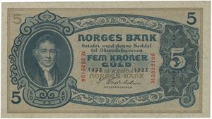 5 kroner 1932. M.3332106.