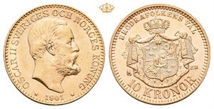 Sweden. Oscar II, 10 kronor 1901