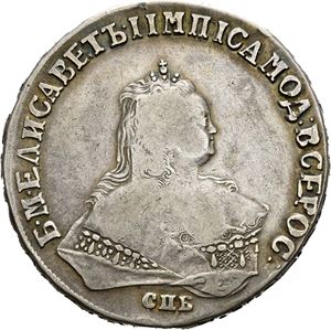 Elizabeth, rubel 1747. St.Petersburg. Blankettfeil på revers/planchet flaw on reverse