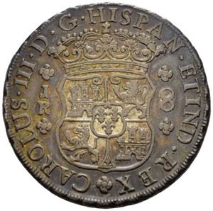 Carl III, 8 reales 1770. Ex. Harald Salvesen (kjøpt hos Spink 8/11-1976 - superb EF for issue)