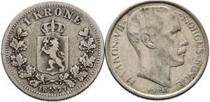 1 krone 1877 og 1913
