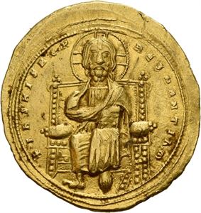 Romanus III Argyrus 1028-1034, histamenon nomisma, Constantinople (4,37 g). Kristus på trone/Keiseren krones av Jomfruen