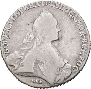 1 rubel 1769, St. Petersburg. Små bl. feil og limrester på revers