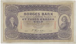 1000 kroner 1917. A.0141988. Midthull/center hole