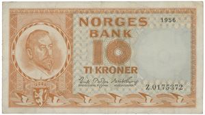 10 kroner 1956. Z.0175372. Erstatningsseddel/replacement note.