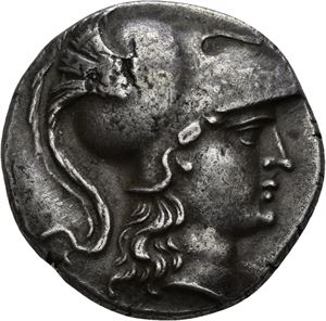 PAMPHYLIA, Side, 2.-1.årh.f.Kr., tetradrachme (15,72 g). Hode av Athene mot høyre i korintisk hjelm/Nike mot venstre