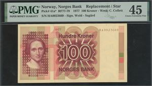 100 kroner 1977 HA0023669 Erstatningsseddel/replacement note