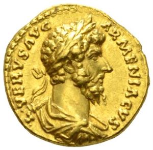 LUCIUS VERUS 161-169, aureus, Roma 164 e.Kr. (6,84 g). R: Victoria stående mot høyre. Ex. CNG nr.99 13/5-2015 nr.660