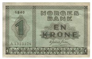 1 krone 1940. A1923378. Limrester/traces of glue