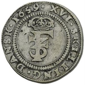 1 mark 1659. R. S.88. Ex. Dansk Numismatisk Forening nr.502 (Preben Nielsen) 21/2-2015 nr.620