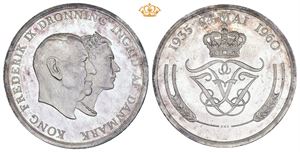 5 kroner 1960, uten verdiangivelse. Frederik IX og Dronning Ingrids sølvbryllup