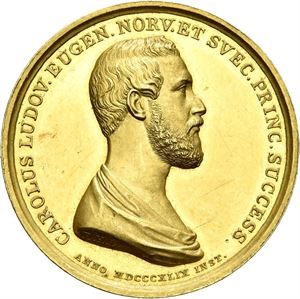 Carl (XV). Kronprinsens prismedalje. Lundgren. Gull. 34,6 g. 30 mm