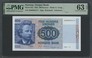 500 kroner 1991. 2200992417.