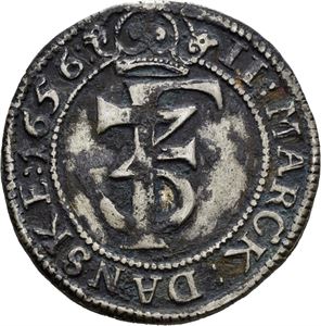 FREDERIK III 1648-1670. 2 mark 1656. Mørkt belegg/dark coating. S.27