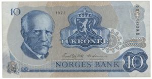 10 kroner 1972. QW0067584. Erstatningsseddel/replacement note