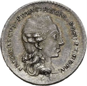 Christian VII. Kongefamilien 1782. Kronprinsen. Enhörning. Sølv. 19 mm